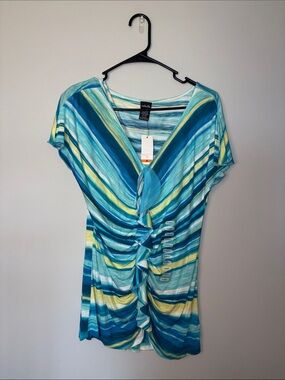 Rafaella Rushed Front Multi Combo V-Neck Knit Top Small
